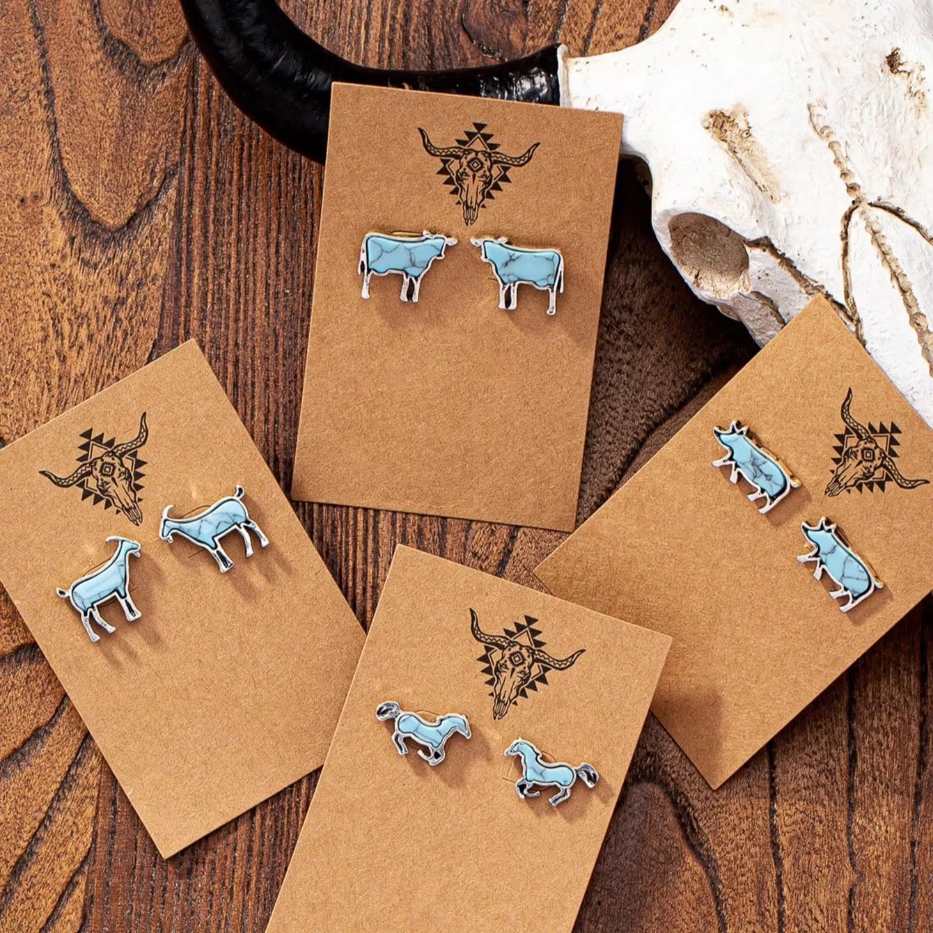 Turquoise Animals - Stud Earrings: Cow