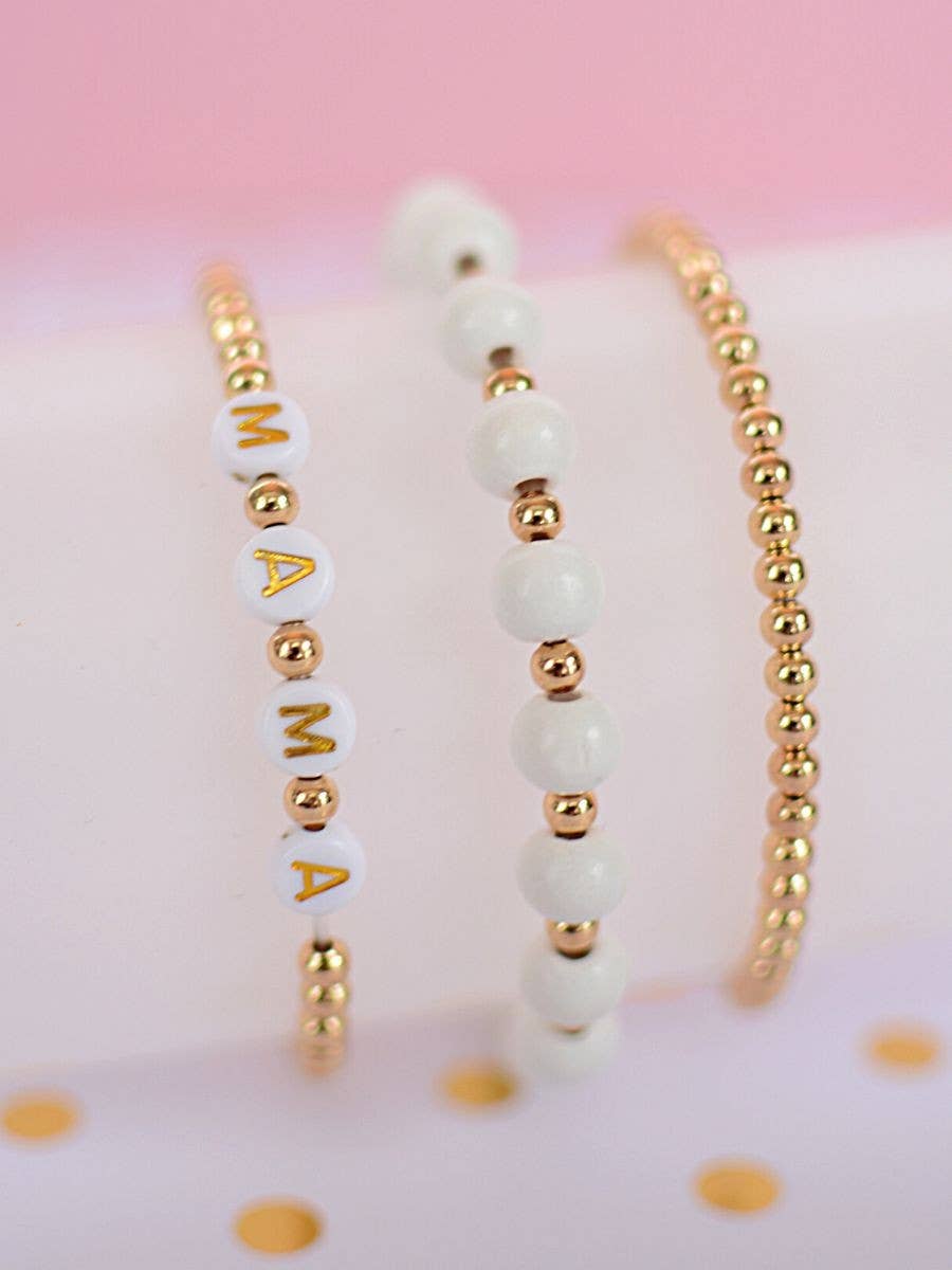 Mama Cream and Gold Stretch Bracelet Set