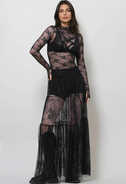 Lux Layering Floral Lace Top - Black