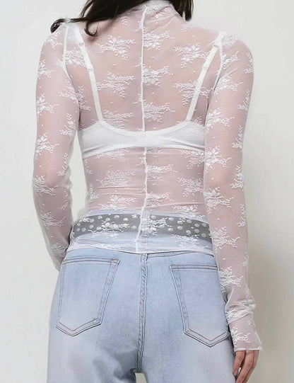 Lux Layering Floral Lace Top - White