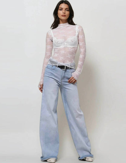 Lux Layering Floral Lace Top - White