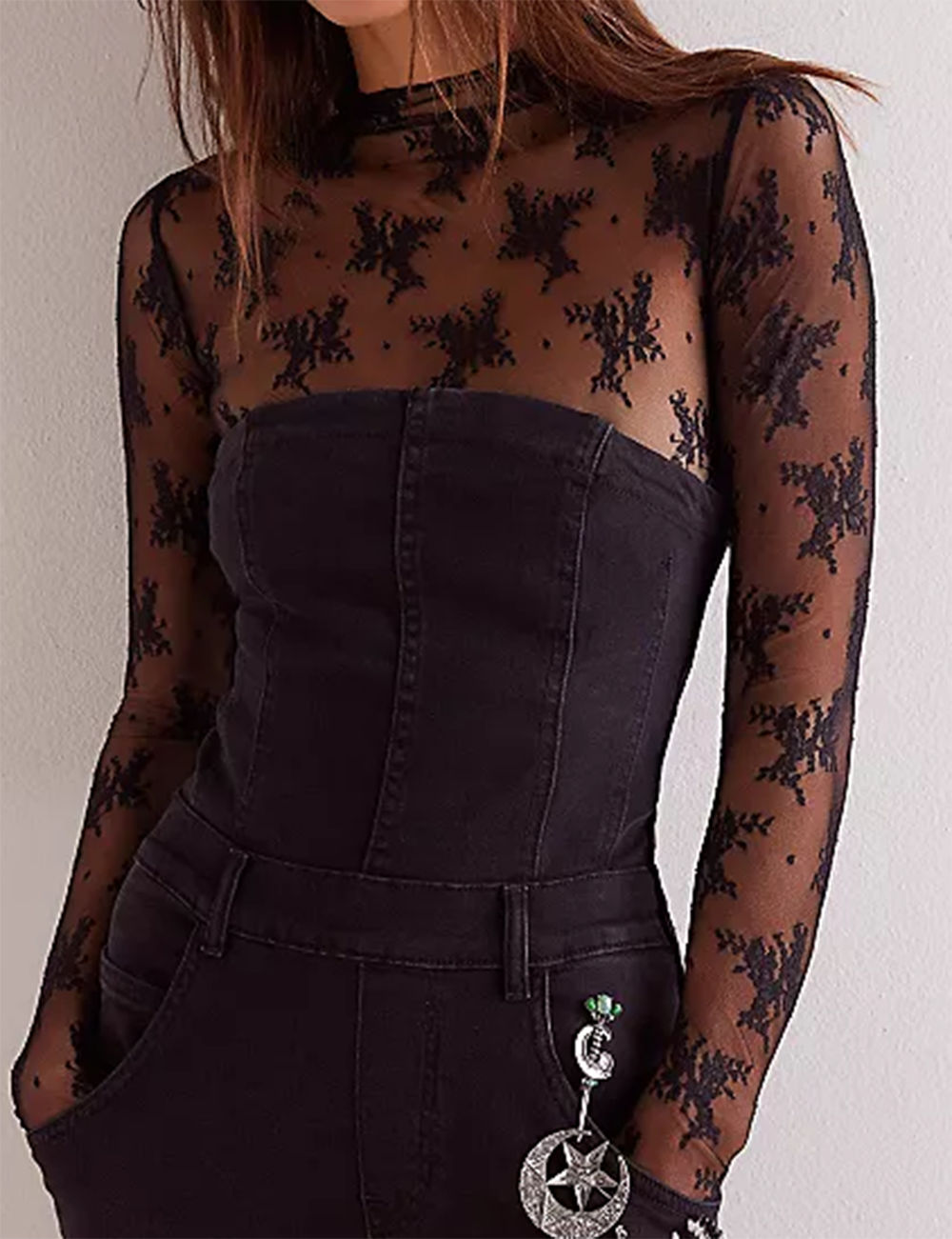 Lux Layering Floral Lace Top - Black