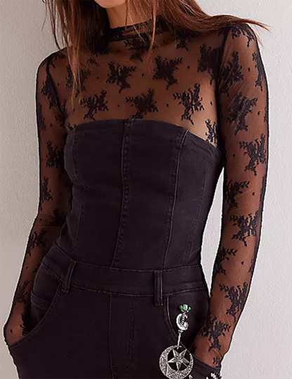Lux Layering Floral Lace Top - Black