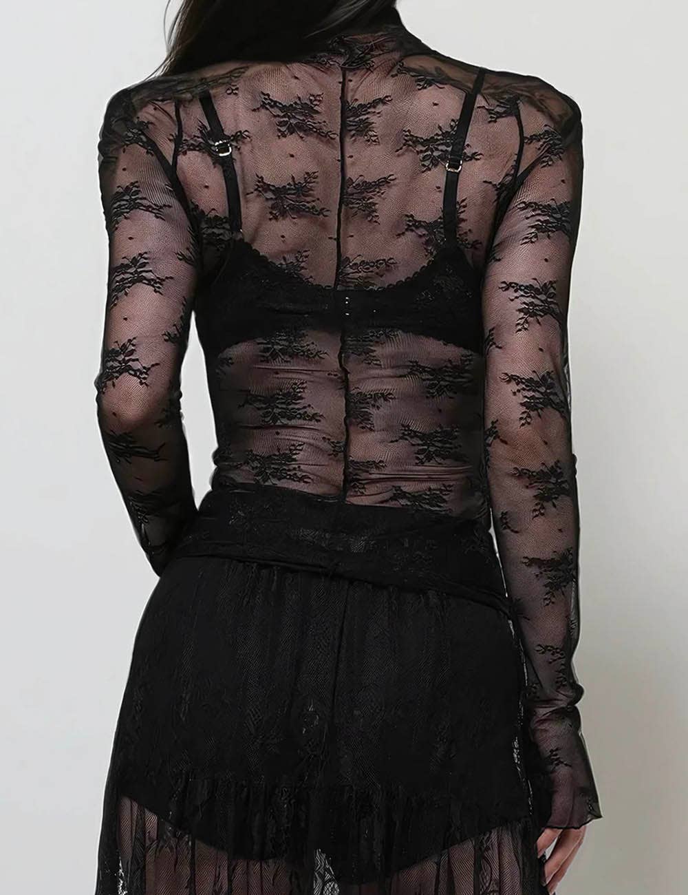 Lux Layering Floral Lace Top - Black