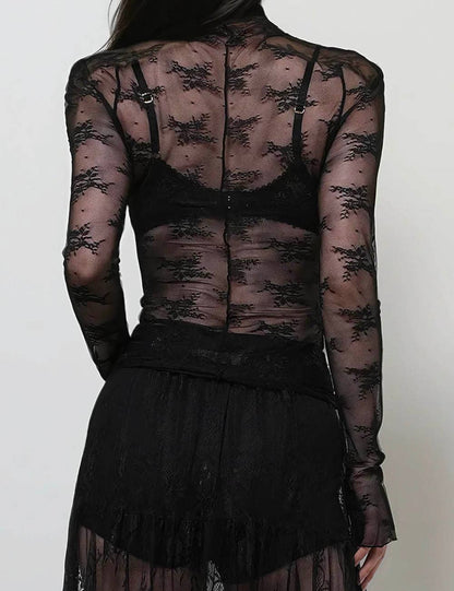 Lux Layering Floral Lace Top - Black