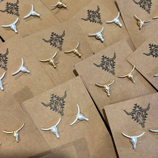 Longhorn Stud Earrings - Silver