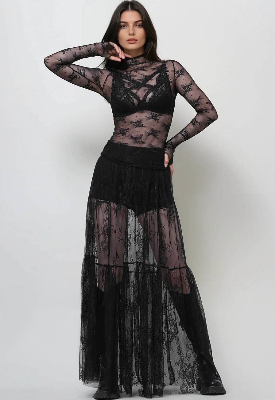 Lux Layering Floral Lace Top - Black